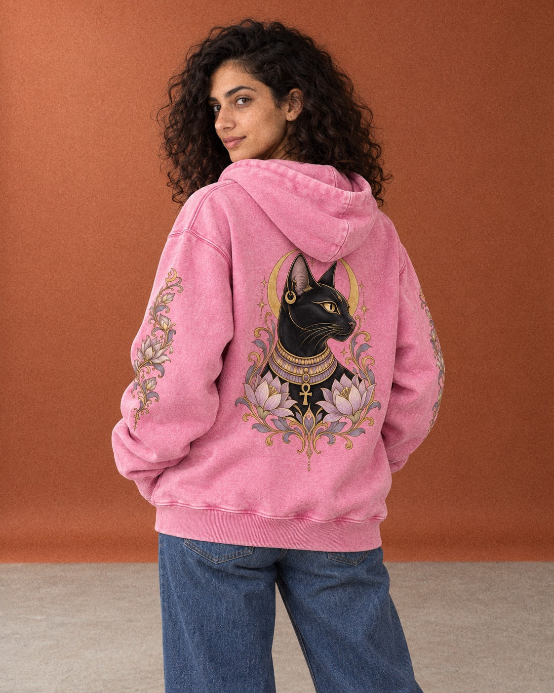 Moonlit Cat Hoodie - Back Print Model Shot | My Turtle
